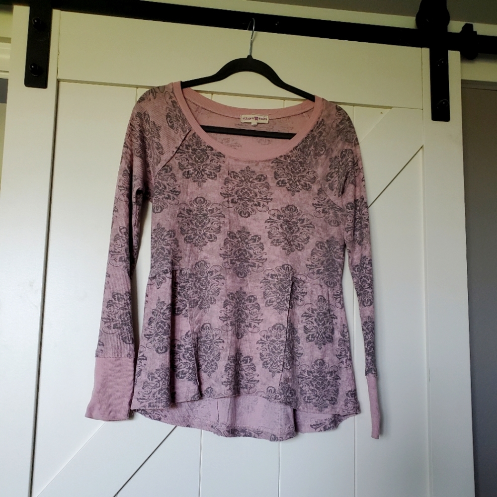 Altar'd State pink & gray waffle knit ls tee